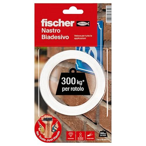 Fischer 3 Metri Nastro Biadesivo di Montaggio a Muro Extra Forte, Trasparente, Fino a 300 kg per Rotolo, Non lascia residiui, Interni/Esterni, Fissaggio Specchi, Cornici, Prese Elettriche, Etc.
