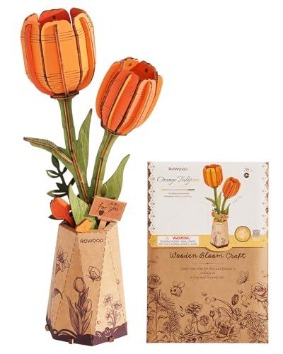 ROWOOD Puzzle in 3D con motivo tulipano, fiore fai da te in legno, kit di modellismo per fiori artificiali, da assemblare, per adulti, splendida decorazione per la casa e regalo per San Valentino