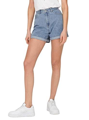 ONLY Shorts Donna Vita Alta 5 Tasche Bottone Zip Bermuda Corti, Colore:Azzurro, Taglia:S