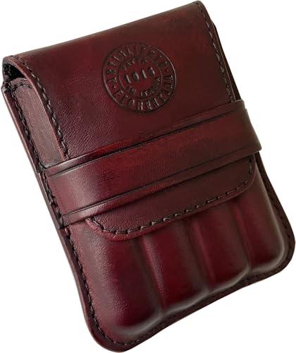 Portasigari Artigianale in Vera Pelle – Modello Arezzo per 4 Ammezzati – Concia Vegetale e Tamponatura a Mano – Fatto in Italia – Idea Regalo Uomo Elegante