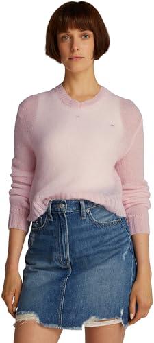 Tommy Jeans Donna Pullover Open Knit con Scollo a V, Rosa (Precious Pink), M