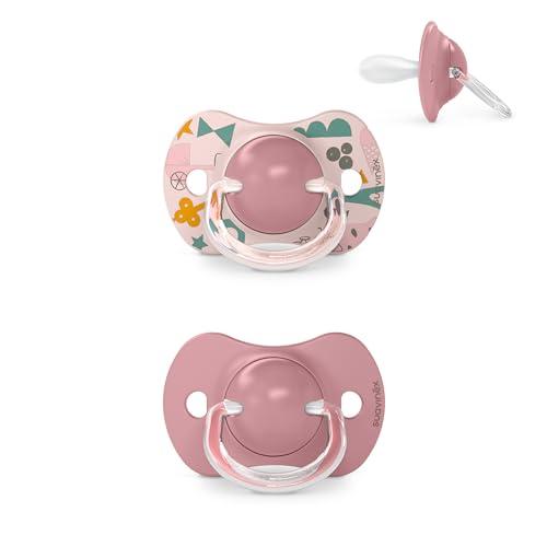 Suavinex Confezione 2 Ciucci con Tettina in Silicone Simmetrica SX Pro, per Bambini +18 Mesi, Ciuccio neonato, con Tettina Piatta e Flessibile, Walk in the Park Rosa