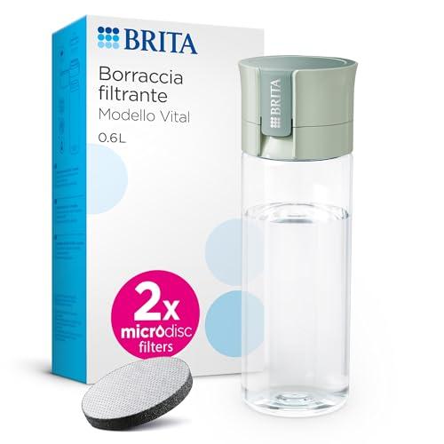 BRITA Borraccia Filtrante Vital verde (600 ml) incl. 2xfiltri MicroDisc – riduce cloro, impurità organiche, PFAS, ormoni e pesticidi e preserva i minerali essenziali