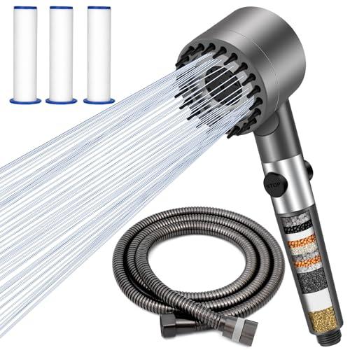 Soffione Doccia con Filtro, Doccino per Doccia con 1.5M Tubo Anticalcare Doccetta 3 + 1 Tipi di Getti alta Pressione Shower Head Risparmio Idrico