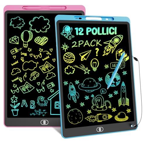 12 Pollici 2 Pacchi Tavoletta Grafica LCD Scrittura Colorato, Electight Disegno Colorato con Funzione Cancellabile e Interruttore di Blocco, Blu/Rosa