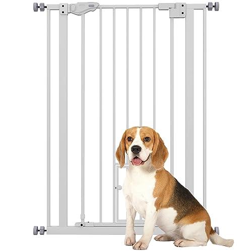 PawHut Cancellino per Cani Regolabile con Porta Piccola e Montaggio a Pressione, Barriera per Cani con Chiusura Automatica, 74-80x104.1 cm, Bianco