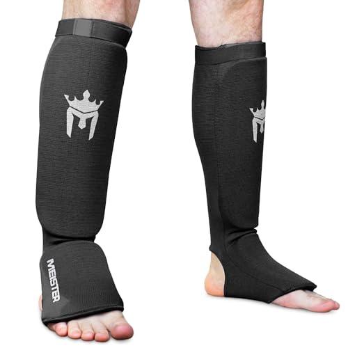Meister Protezione Tibia e protezione per il collo dei piedi in tessuto elastico MMA (coppia) - nero - S/M