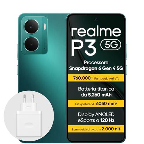 realme P3 5G Smartphone 8+256 GB, Processore Snapdragon 6 Gen 4 5G, Batteria titanica da 5260mAh,Ricarica rapida da 45W, AMOLED da 120 Hz, Luminosità di picco a 2.000 nit, IP69, Verde rr