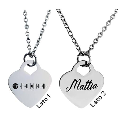 Vero Bijoux Collana personalizzata Spotify - Collana con il codice della canzone e la dedica - Collana con ciondolo cuore e incisione personalizzata - Incisione Laser permanente - Made in Italy