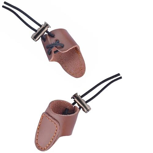 Ulawellor 2 Pezzi Tiro con L'Arco Protezione per Le Dita in Pelle, Anello di Protezione per Dita, per la Mano Sinistra e Destra