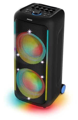 Philips TAX5000E Altoparlante feste Bluetooth 200W Max, Bass+, Spettacolo di luci, Batteria 14h, TWS & Auracast, Ingressi mic/chitarra, IPX4 impermeabile, USB, AUX, Controllo app, Rotelle e maniglia