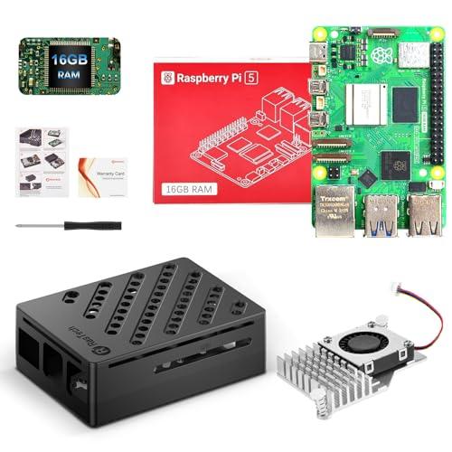 RasTech Raspberry Pi 5 16GB Kit con Active Cooler, Pi 5 ABS alloggiamento e cacciavite e scheda di garanzia