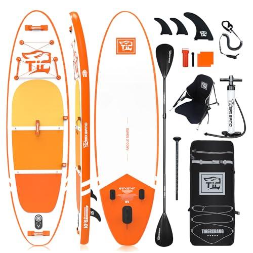 TIGERXBANG Tavola Paddle Surf Gonfiabile 320x82x15cm con Accessori Premium Tavola SUP, Stand Up Paddle per Adulti/Bambini con Pagaia a Doppia Lama, Sedile Kayak, Collezione Defender-Pro Arancia
