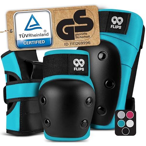 99FLIPS Protezioni Skateboard Adulti e Giovani [6pcs] Set di Protezioni da Donna con Ginocchiere, gomitiere e Protezioni per i Polsi per Skate, Bici e Rollerblade in Blu Chiaro Taglia L