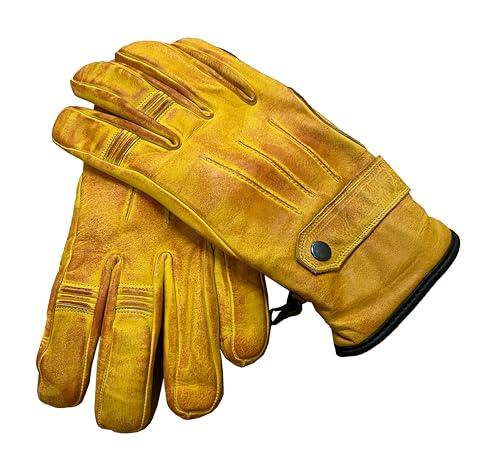Guanti da motociclista in pelle Distress, classici, alla moda, per ciclomotore, touring, ATV, quad, guida, ciclismo, giallo, S