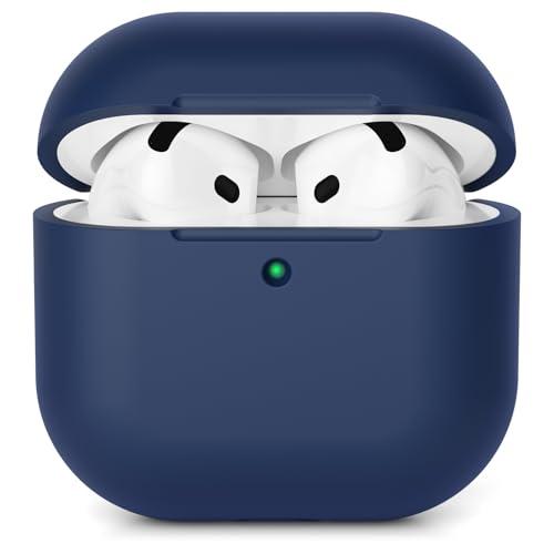 AOTUAO Custodia Compatibile con AirPods 4 (2024) Custodia Case, Case Protettiva Antiurto Antiscivolo in Silicone per AirPods 4a Generazione Cover Custodia, LED Frontale Visibile, Midnight Blue
