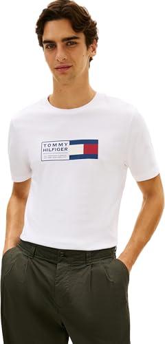 Tommy Hilfiger Uomo T-Shirt Maniche Corte Brand Love Text Box in Cotone, Bianco (White), L