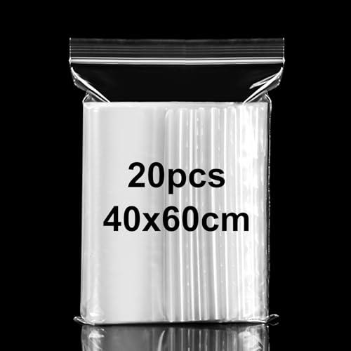 Sacchetti in Plastica Trasparente Richiudibili 40x60cm 20Pezzi Grandi Dimensioni Sacchetto Sigillato Borsa con Chiusura a Cerniera Applicano a Piumini, Coperte, Deposito di Vestiti
