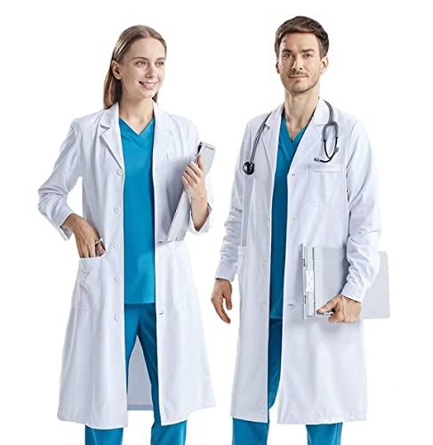 CoatCool Camice Bianco Donna Uomo Cotone Unisex Maniche Lunghe Camice Medico da Laboratorio Chimico per Studente Scuola Infermiera Cosplay Lavoro Abbigliamento,M