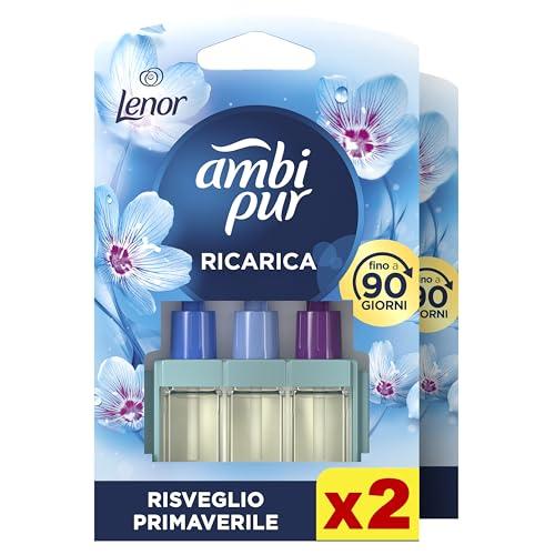Ambi Pur 3Volution Profumatore per Ambienti, 2 Ricariche per Diffusore Elettrico, Fragranza Lenor Risveglio Primaverile, tecnologia Elimina Odori
