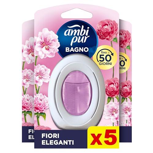 Febreze Ambi Pur Bagno, Profumatore Per Ambienti Ad Azione Continua Eliminazione E Prevenzione Degli Odori, 5 Pezzi