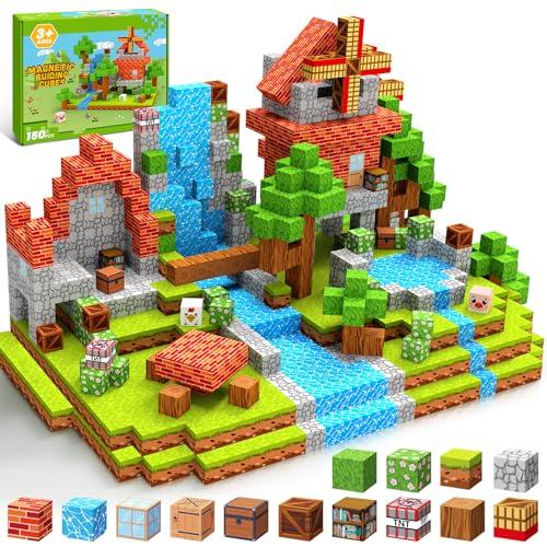 Charmofun Costruzioni Magnetiche per Bambini 150 Pezzi 2CM, Cubi Magnetici per Bambini con Fattoria e Mulino a Vento, Giocattoli Montessori dai 3 ai 9 Anni Regali per Ragazzi e Ragazze