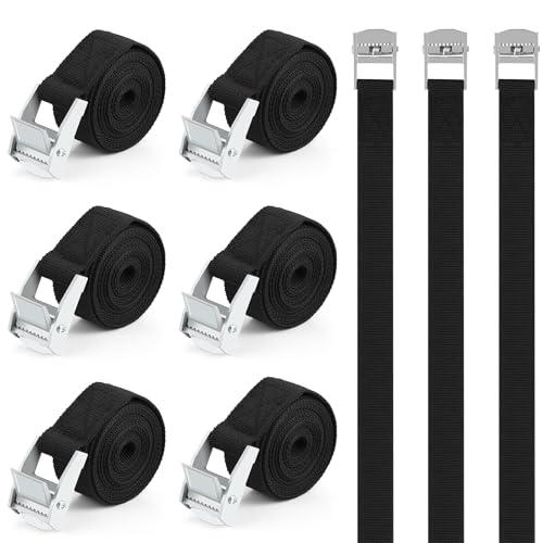 Confezione da 6 cinghie di fissaggio, forte capacità di carico, 25 mm x 2 m, chiusura a clip, cinghie regolabili per bicicletta, auto, campeggio, moto