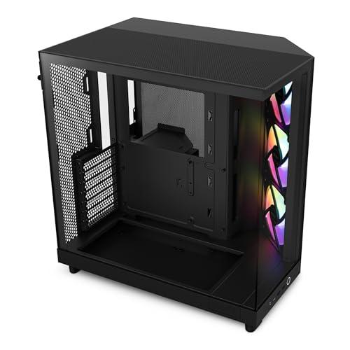 NZXT H6 Flow RGB, CC-H61FB-R1, Case Mid-Tower Compatto a Doppia Camera con Flusso d'Aria, Include 3 Ventole RGB da 120 mm, Pannelli in Vetro Panoramico, Flusso d'Aria ad Alte Prestazioni, Nero