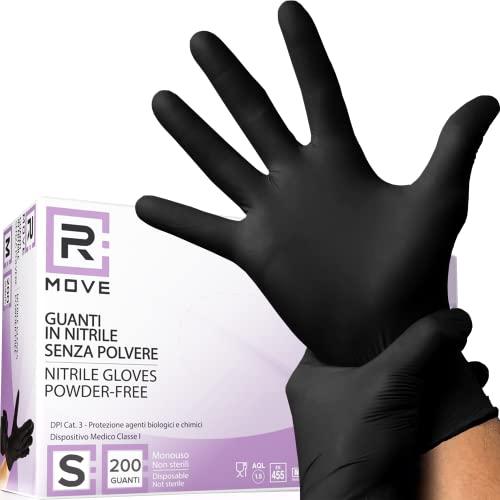 200 guanti in Nitrile S Neri senza polvere, senza lattice, ipoallergenici, guanti per Estetisti, Tatuatori, Ambiti Medici, Manipolazione degli Alimenti guanti monouso (S)