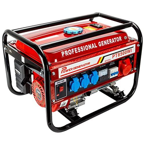 Generatore di corrente a benzina | Accessori per generatore | Gruppo elettrogeno di emergenza silenzioso | 5 prese 3 x 230 V / 1 x 400 V / 1 x 12 V | 6,5 CV