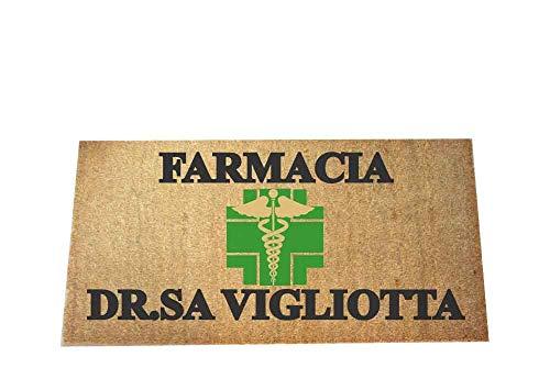 LOVEDOORMAT Zerbino Personalizzato - Farmacia, Tuo Testo - in Cocco Naturale Fondo in Gomma cm. 60x40x2 e Altre Dimensioni Su Misura. Artigianato Fatto a mano Design, Produzione 100% Made in Italy