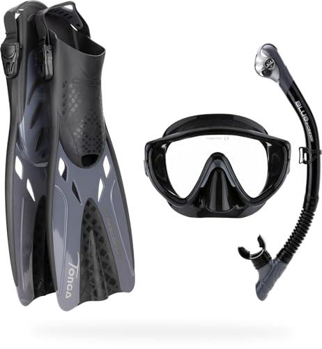 CRESSI Tino Adventure Set Black/Graphite [L/XL] - Set Pinne Tonga, Maschera Tino e Snorkel Scilla, per Snorkeling e Immersioni, Nero/Grafite, L/XL, Adulti