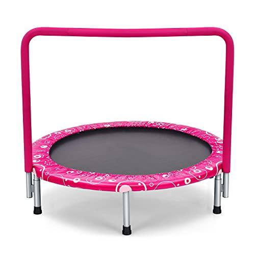 COSTWAY Trampolino Elastico per Bambini, Tappeto Elastico Pieghevole per Bambini con Copertura, Cuscinetti Antiscivolo e Maniglia, Carico Massimo 150 kg (Rosa)