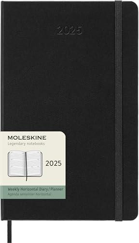 Moleskine Weekly Planner, Agenda Settimanale Orizzontale 12 Mesi 2025, Copertina Rigida e Chiusura Elastica, Colore Nero, Formato Large 13x21 cm