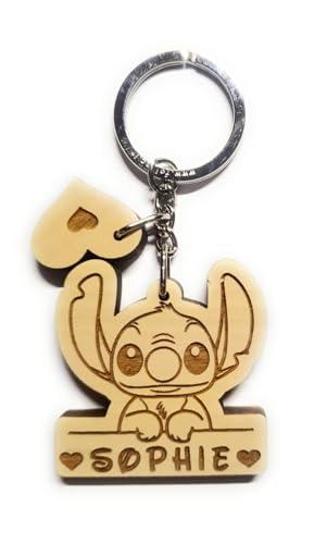 Portachiavi personalizzato in legno Stitch con cuoricino- personalizzalo col tuo nome- gadgets per festa a tema Stitch
