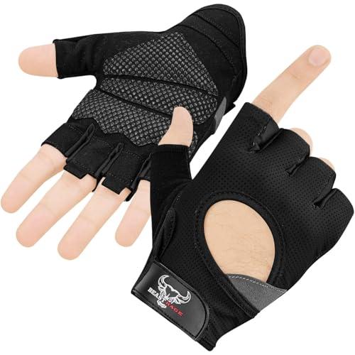 BEAST RAGE Guanti da palestra per il sollevamento pesi per uomini e donne, traspiranti, antiscivolo, con palmo imbottito in silicone, per il ciclismo, l'allenamento per la forza.