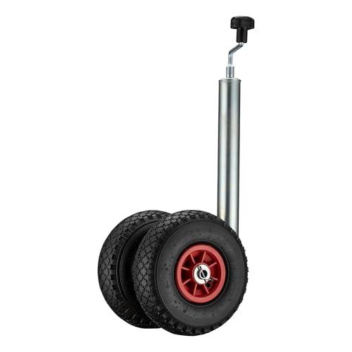 Wiltec Servotimone con Ruota di appoggio Doppia, Portata 200 kg, Supporto per rimorchio con Pneumatici gonfiabili, ruotino di appoggio, Altezza Regolabile 66-86 cm, per rimorchi e Caravan