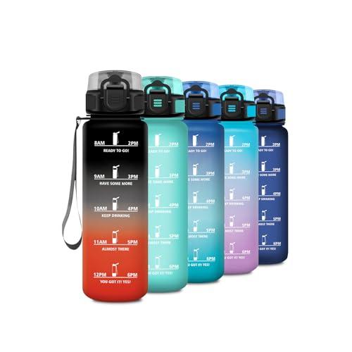 Borraccia 1 Litro, Bottiglia Motivazionale con Filtro, a Prova di Perdite, Bottiglia Acqua Sportiva con Indicatore del Tempo, Borraccia Palestra per Fitness, Viaggi, Scuola, Campeggio, Ufficio