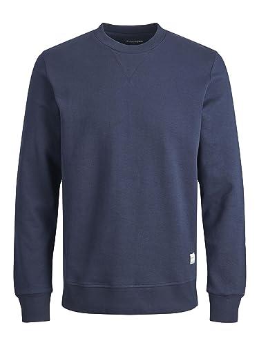 JACK & JONES Uomo Felpa Basic a Maniche Lunghe Girocollo Pullover Maglione Monocromatico Jumper JJEBASIC, Colore:Blu, Dimensione Maglia:XXL