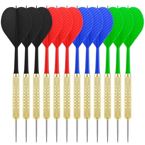 CyeeLife Freccette per freccette con punta in metallo, set di 12 freccette Steel Darts con sistema integrato di volo e asta in 4 colori, set di freccette con punta in acciaio