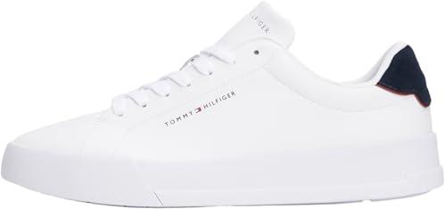 Tommy Hilfiger Uomo Sneakers Court Detail Essential in Pelle, Bianco (White/Desert Sky), 46