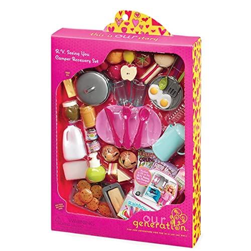 Our Generation - Set di Accessori per Camper R.V. Seeing You - Cibo Giocattolo - Set da Cucina - Accessori per Bambole da 46 cm - Gioco di finzione - Giocattolo per Bambini dai 3 Anni in su