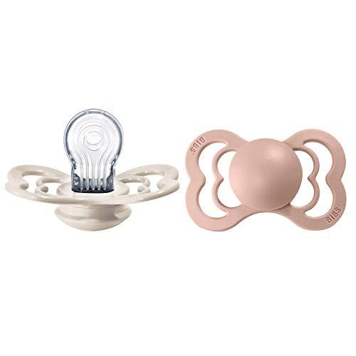 BIBS Ciuccio confezione da 2 pezzi. Privo di BPA, Tettarella simmetrica. Silicone, Prodotto in Danimarca. Taglia 2 (6-18 mesi), Ivory/Blush