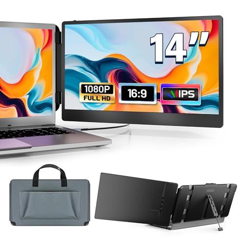 domyfan Monitor Portatile per Laptop,14“ FHD 1080P Doppio Estensore dello Schermo del Laptop Compatibile con Windows, Mac, Chrome, Xbox, PS5,da 13