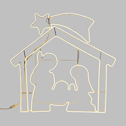 Figura Luminosa, Presepe Effetto Neon bifacciale 115 x h. 115cm, 1320 LED Bianco Caldo, Luce Fissa, Cavo Bianco, piedistallo, Esterno