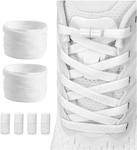 Shecret 2 Paia Elastici Lacci con Chiusura in Metallo, No Tie Lacci Senza Nodo, Durable Lacci Elastici per Bambini e Adulti, Adatto a Tutte Le Scarpe Sportive e Casual, Bianco