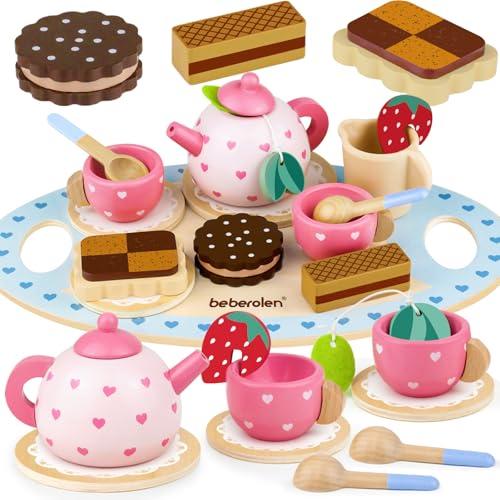 Beberolen Set Tazzine Gioco per Servizio da Tè, Accessori Cucina Giocattolo Legno per Bambina Bambini, Set Cibo Finto Giocattolo per Cucina Bambini, Regalo Bambino Compleanno Pasqua Halloween Natale