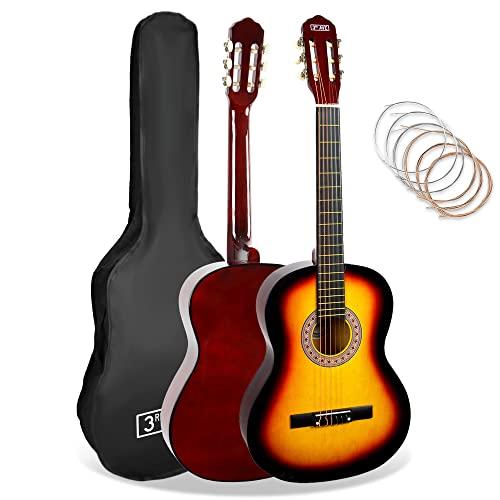 3rd Avenue Pacchetto Per Principianti Di Corde In Nylon Spagnolo Per Chitarra Classica 4/4 A Grandezza Naturale - 6 Mesi Di Lezioni Gratuite, Borsa, Corde - Sunburst