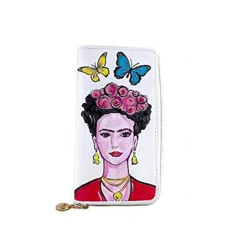 Portafoglio da donna in pelle dipinta a mano - MI AMOR! FRIDA - Portafogli Donna, Vera Pelle dipinta, Made in Italy, Chiusura con cerniera lampo, porta carte credito, Lavorazione Artigianale