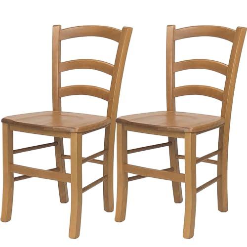 VIRSUS Set 2 Sedie Paesana in Legno Massello, Misura 43x42x86 cm, Sedia Tradizionale Robusta, per Casa, Cucina, Agriturismo, Ristorante, Made in Italy (Noce Chiaro)